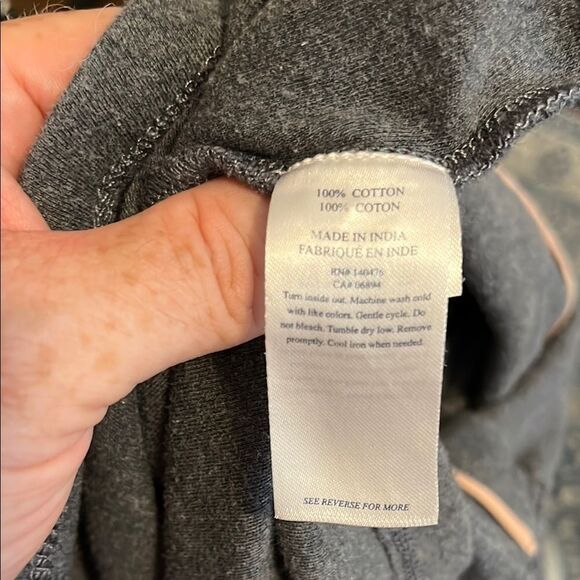 Faherty Gray Button-Up Pajama Top Pink Trim Top Only Loungewear Sleep - Picture 6 of 8